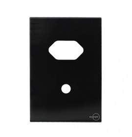 Placa p/ 1 Tomada + 1 Furo 4x2 - Novara Glass Preto Brilhante